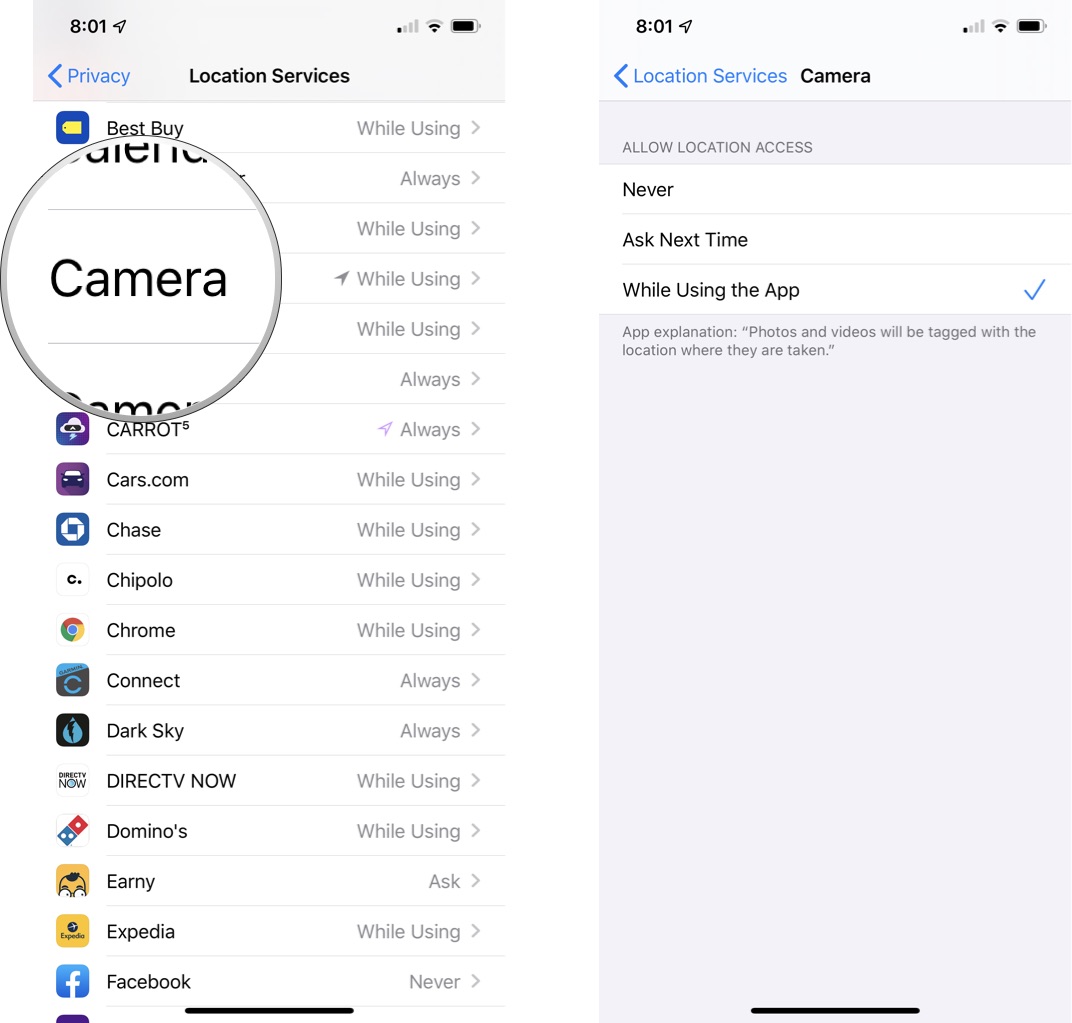 location services for camera