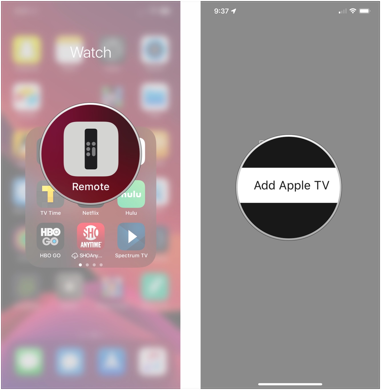 Откройте приложение Remote, нажмите «Добавить Apple TV».