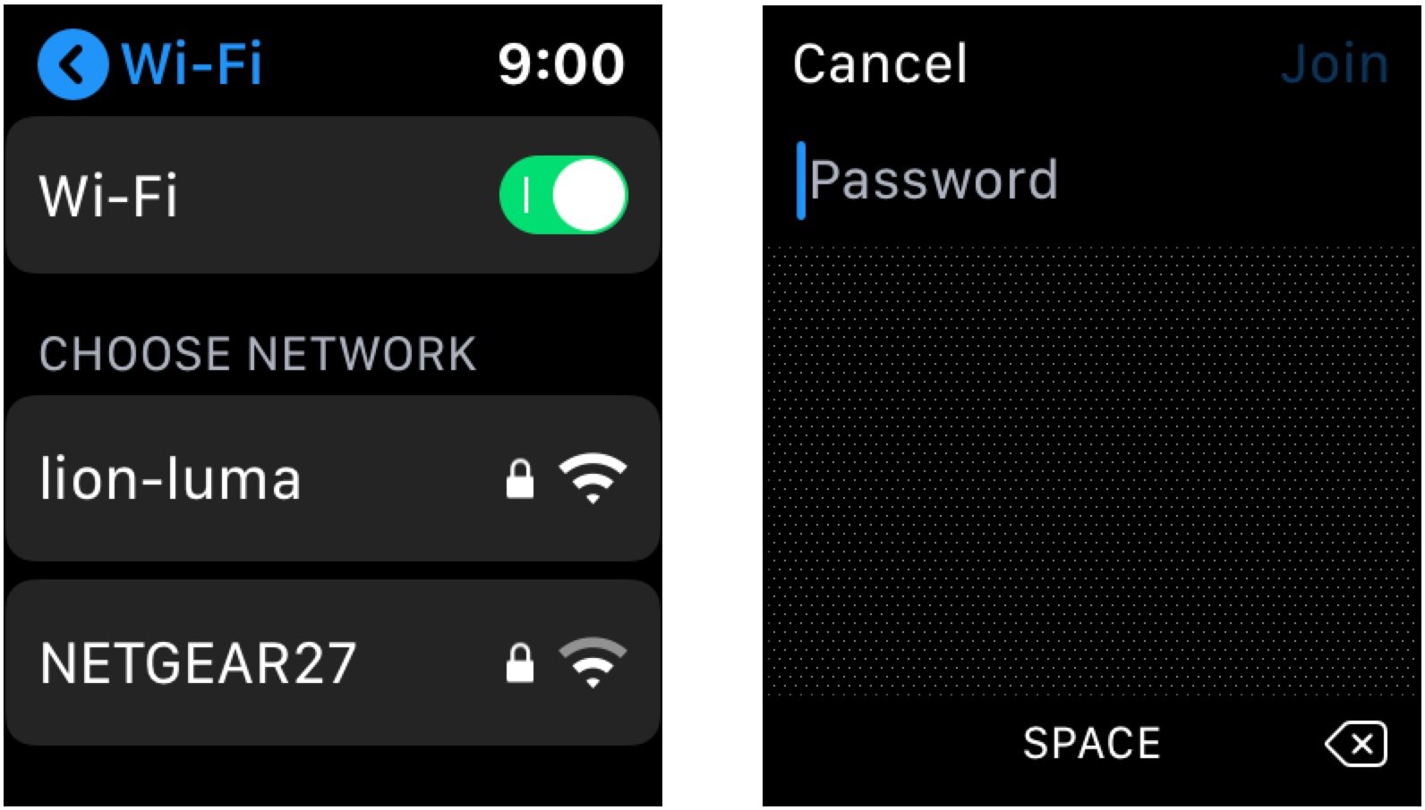 Apple Watch wi-fi add password