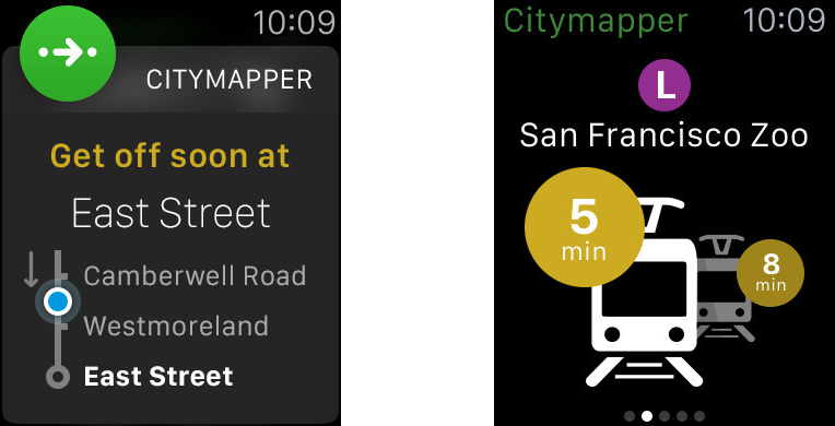 Citymapper Apple Watch screens