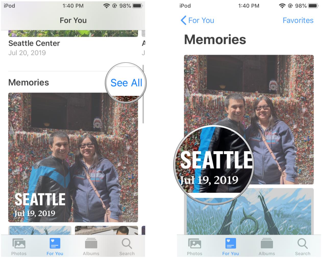 See All Memories, tap Memory to view