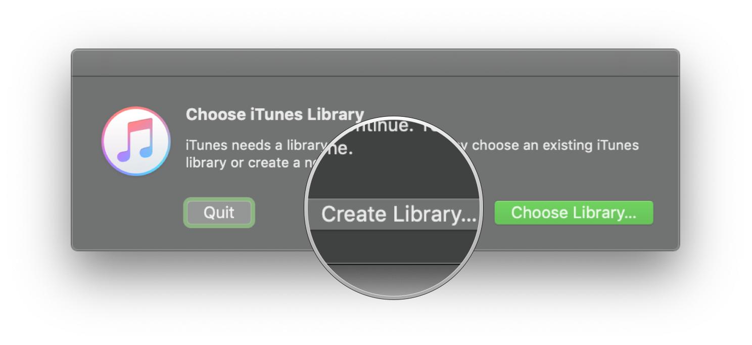 Option-Click iTunes, select Create Library