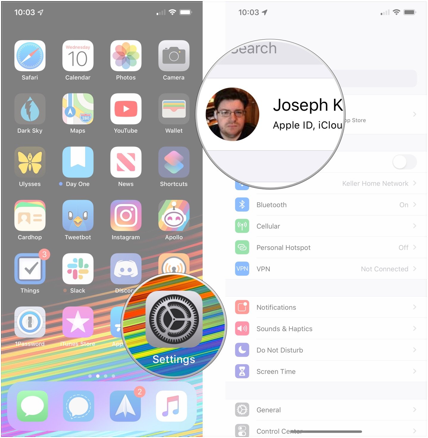 Open Messages, tap Apple ID banner