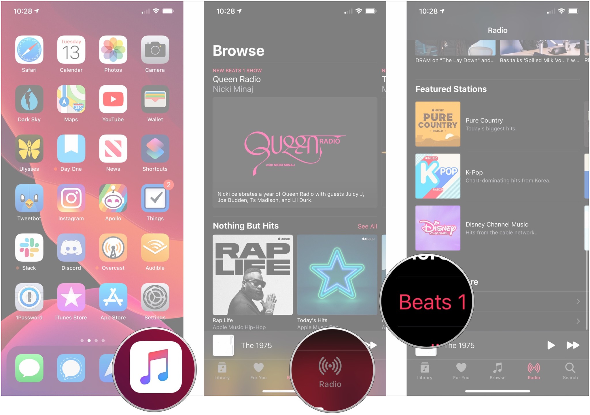 Open Music, tap Radio, tap Beats 1 Shows