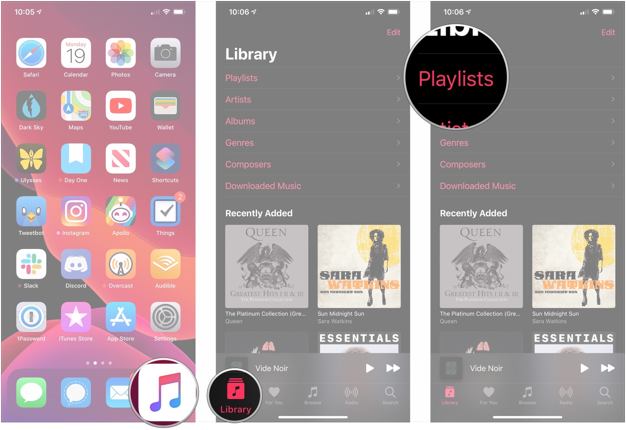 Open Music, tap Library, tap Playlists