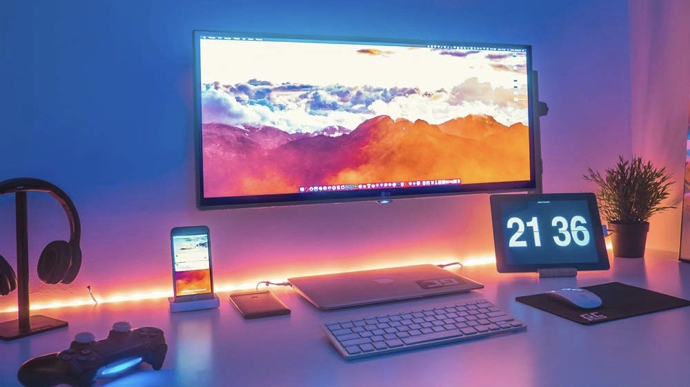 HitLights RGB LED Strip Kit behind a desk