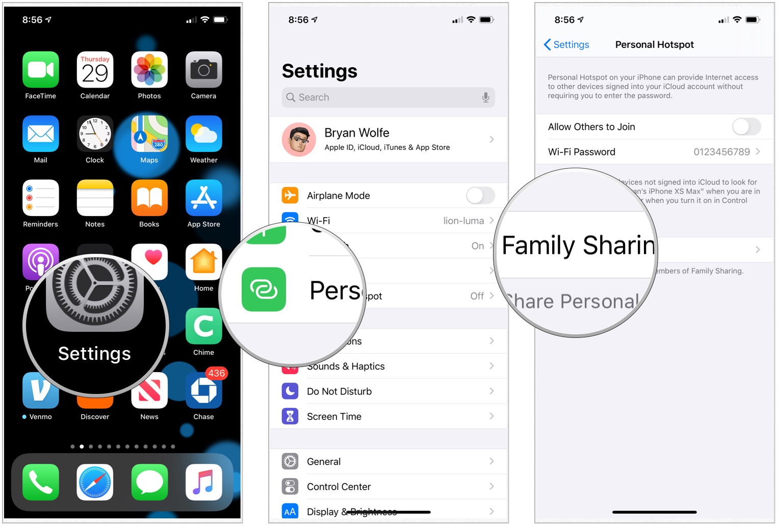 Семья iOS 13 делится личной точкой доступа