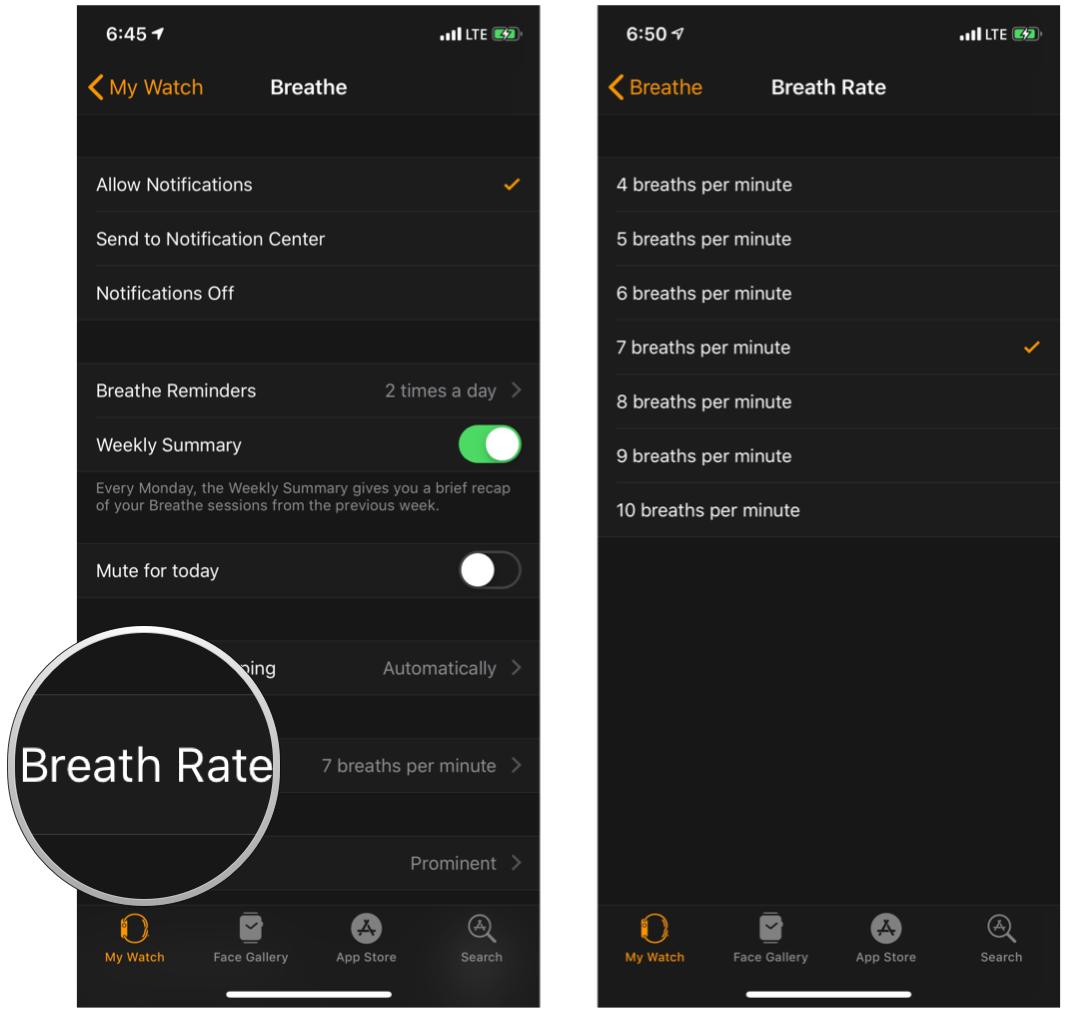 Select Breath Rate to change the number of breaths per minute you want to strive for