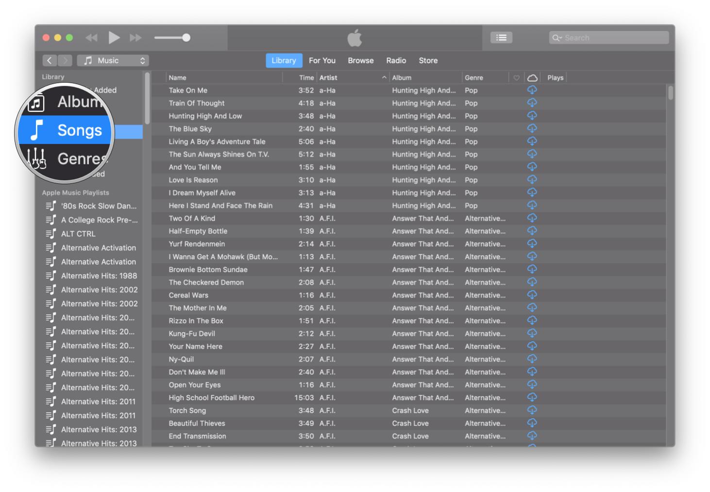 Select Songs in Library