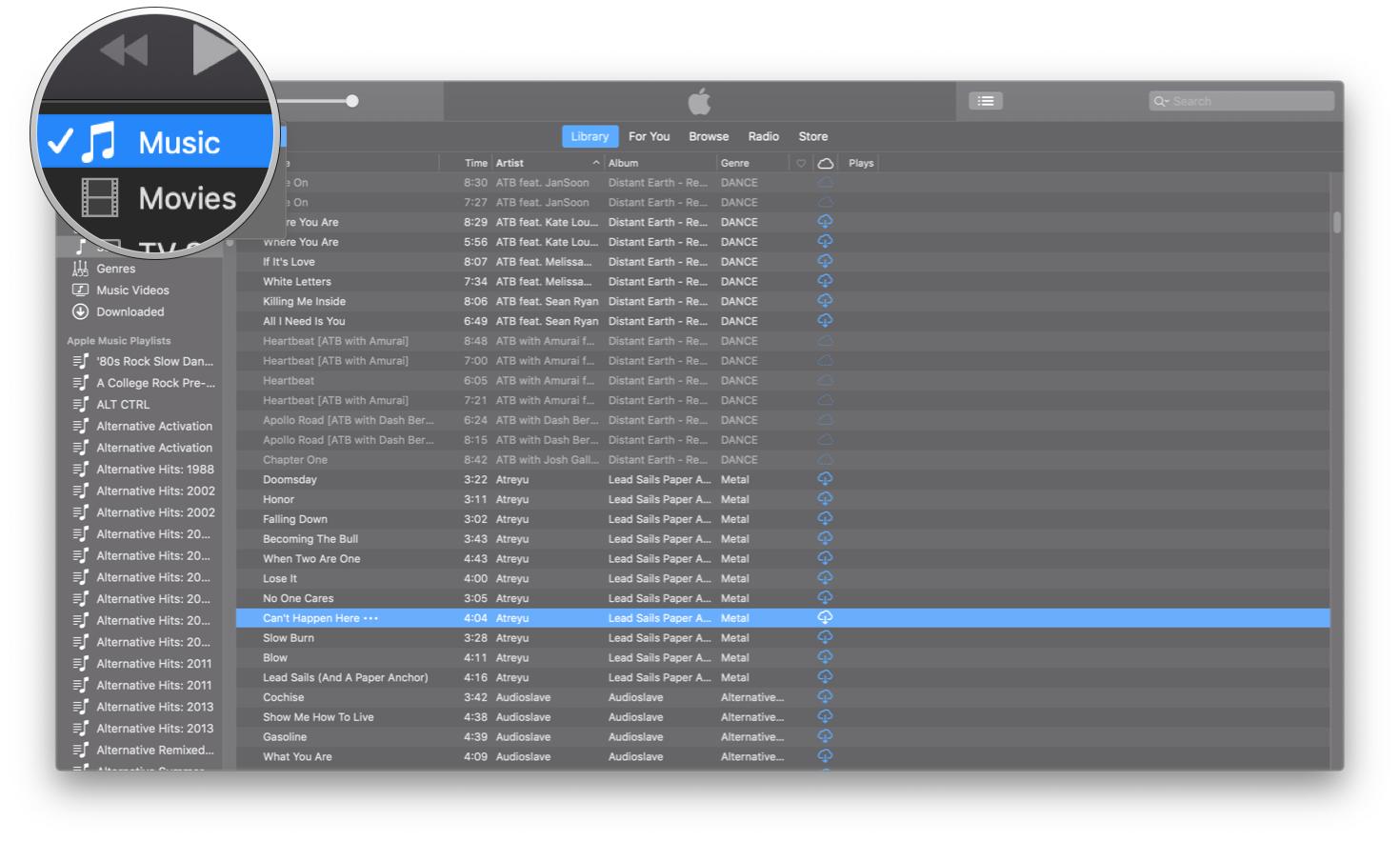 Select Music from the drop down menu