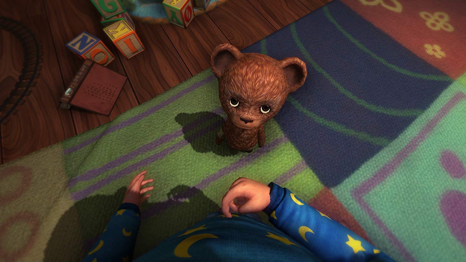 Among the Sleep - first person view of a boy looking down at his teddy bear