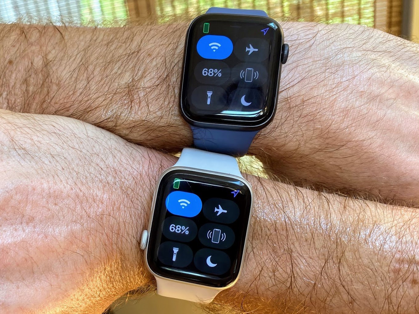 Apple Watches showing Control center