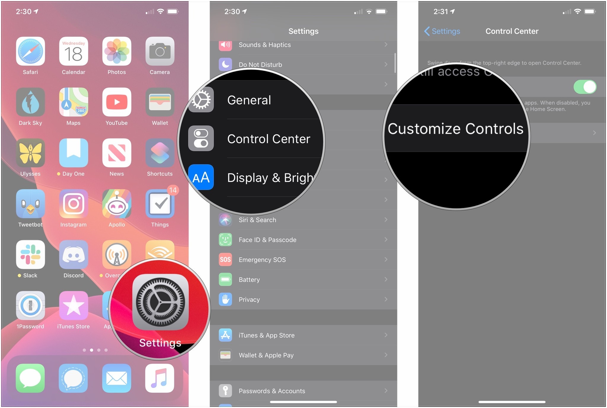 Open Settings, tap Control Center, tap Customize Contorls