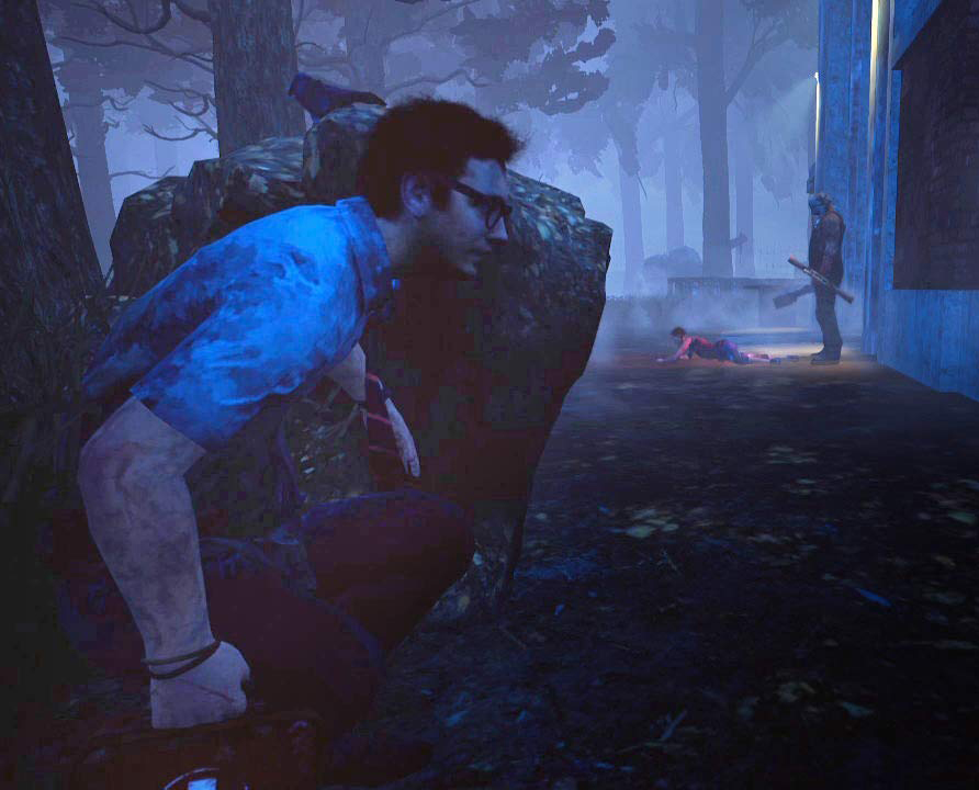 Dead by Daylight someone hiding behind a rock