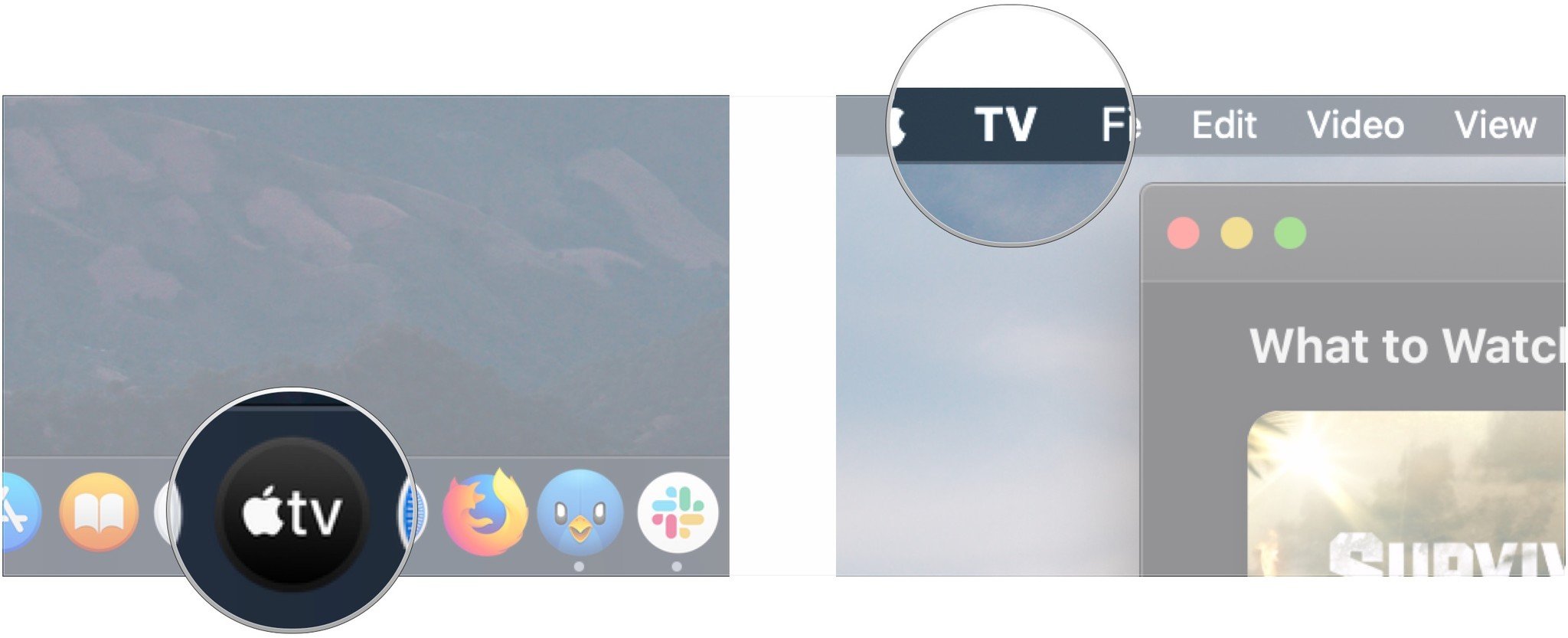 Open TV app, click TV in menu bar