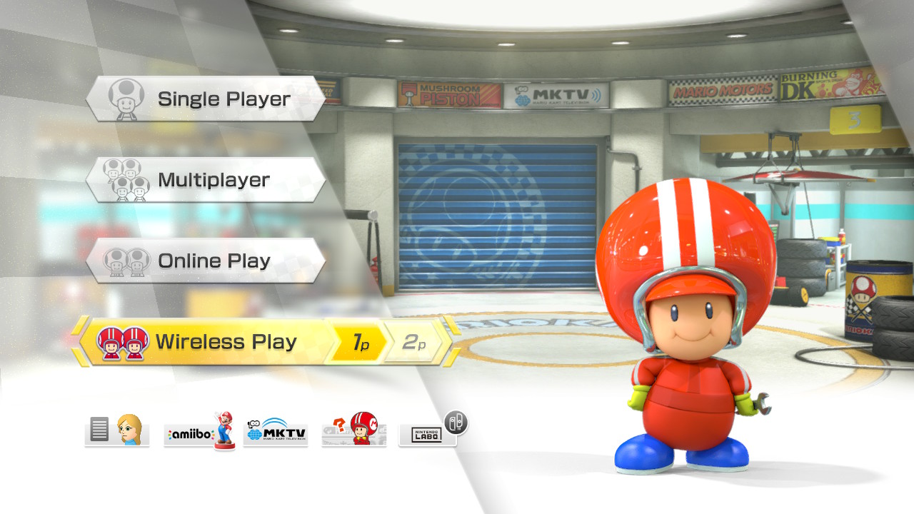 Mario Kart 8 Deluxe Wireless Play menu