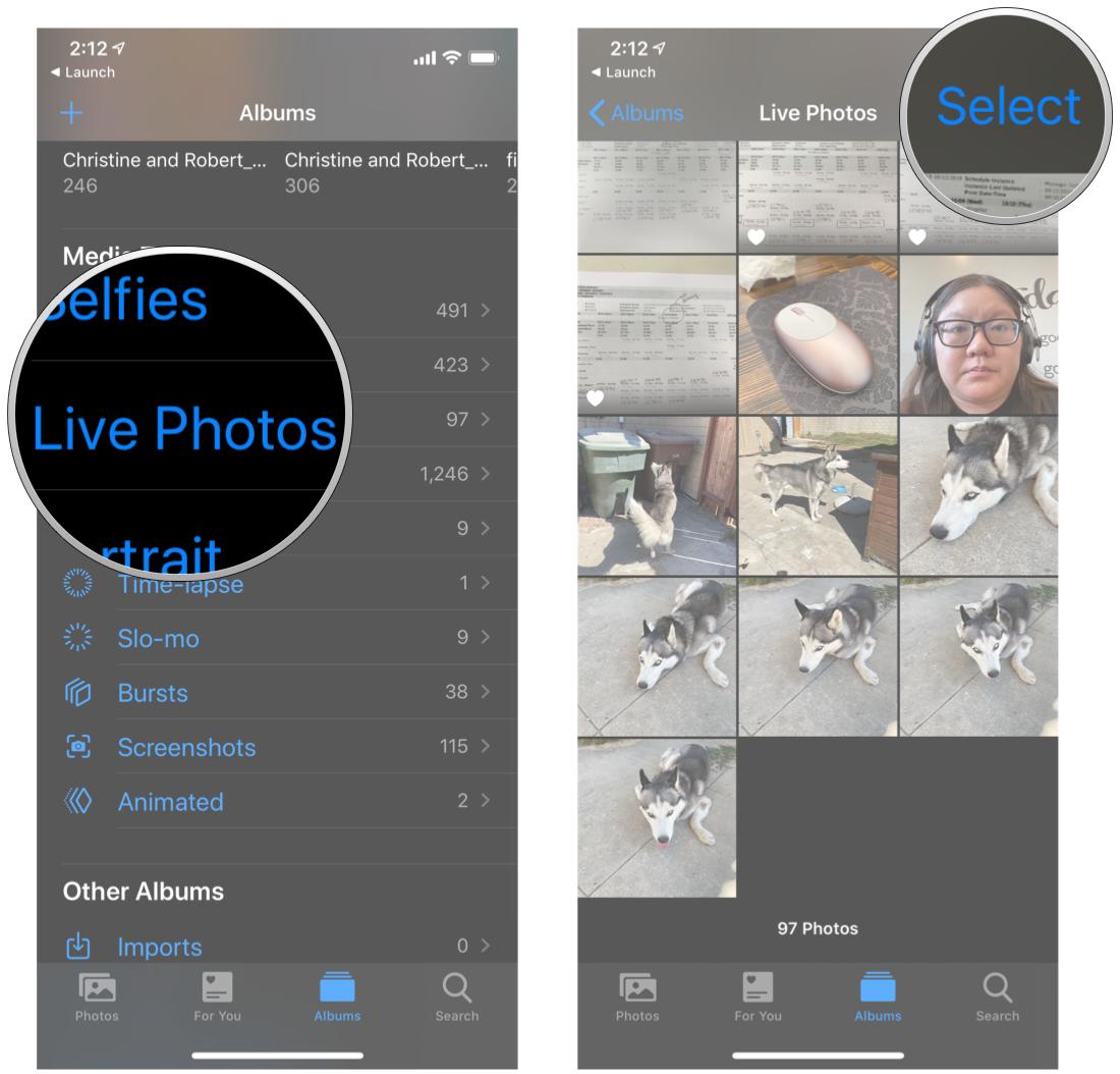 Select Live Photos from Media Type, tap Select