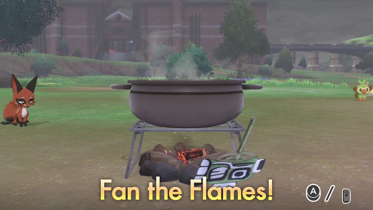Repeatedly press A to fan the flames. 