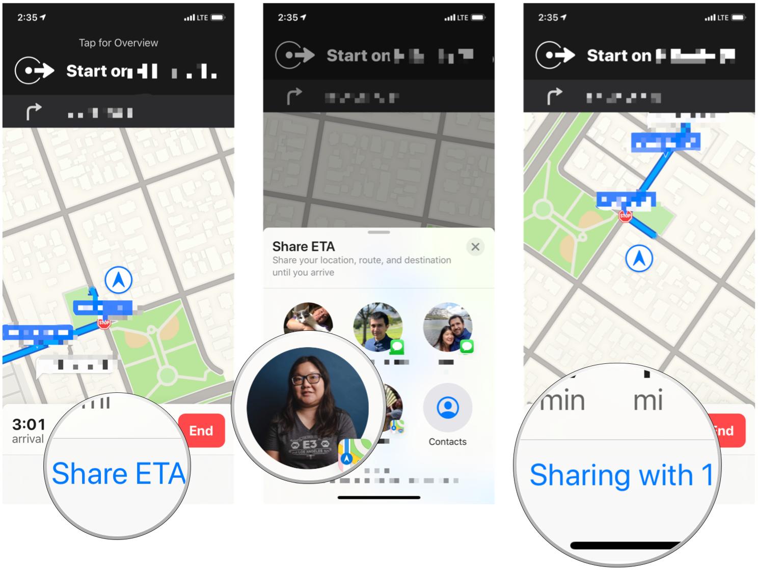 Tap Share ETA and select as many contacts as necessary