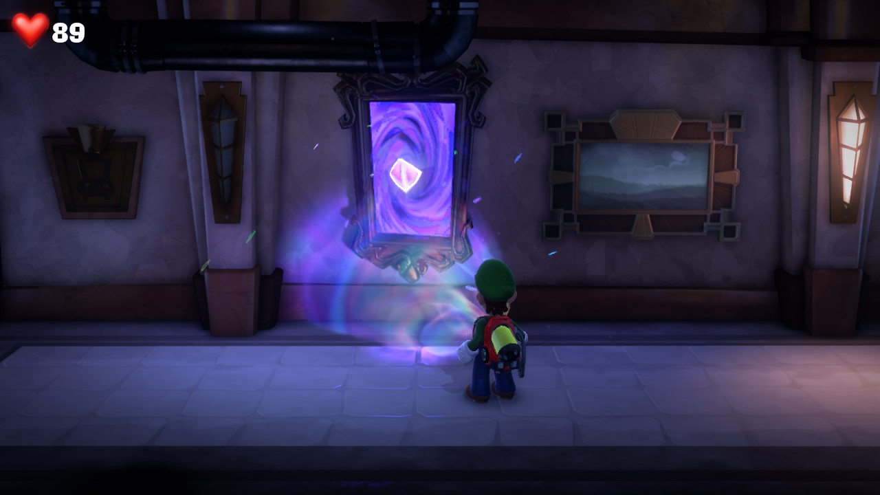Luigi finds the purple gem in the Basement