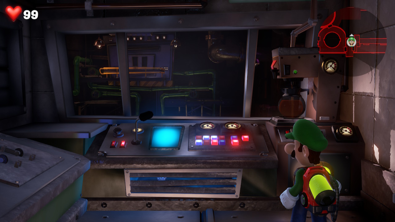Luigi finds the blue gem in the Boilerworks