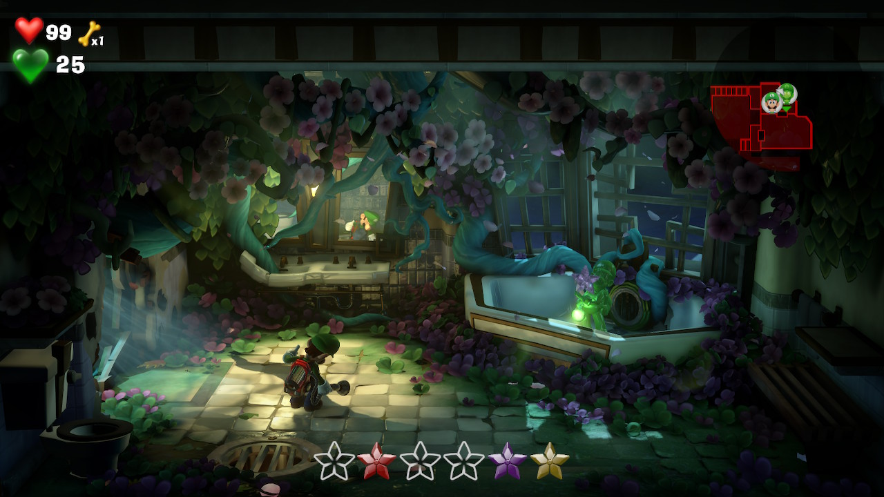Luigi finds the purple gem in the Garden Suites