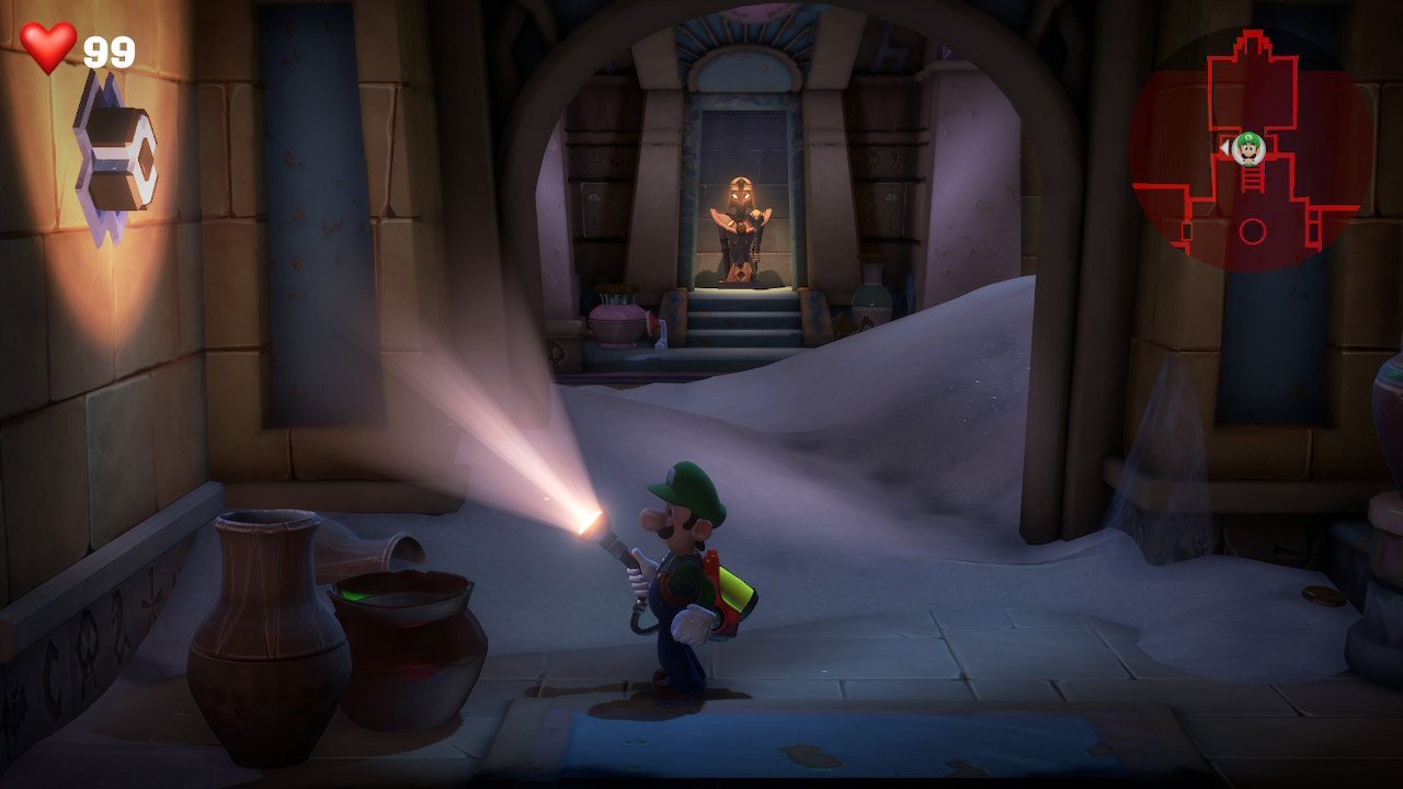 Luigi finds the blue gem in Tomb Suites