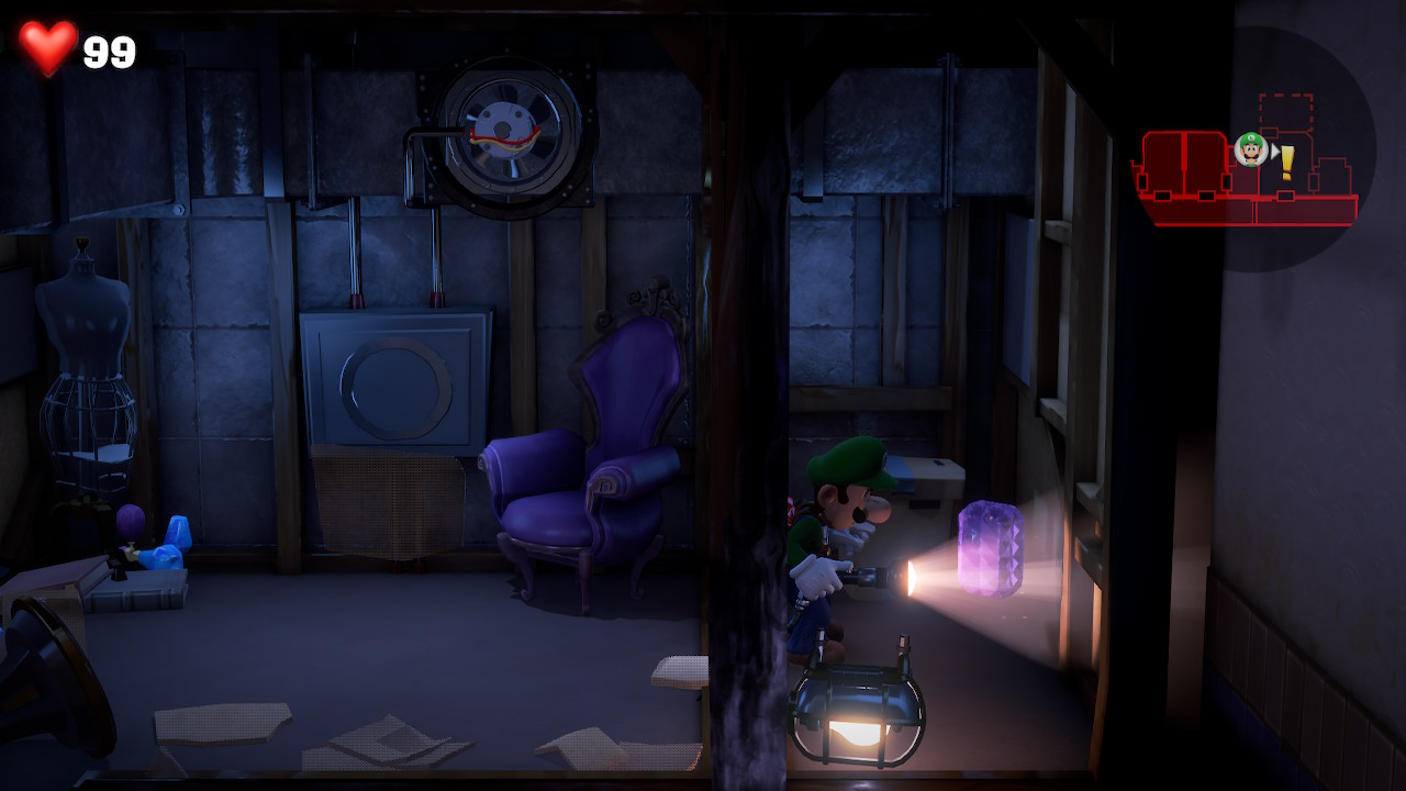 Luigi finds the purple gem in RIP Suites