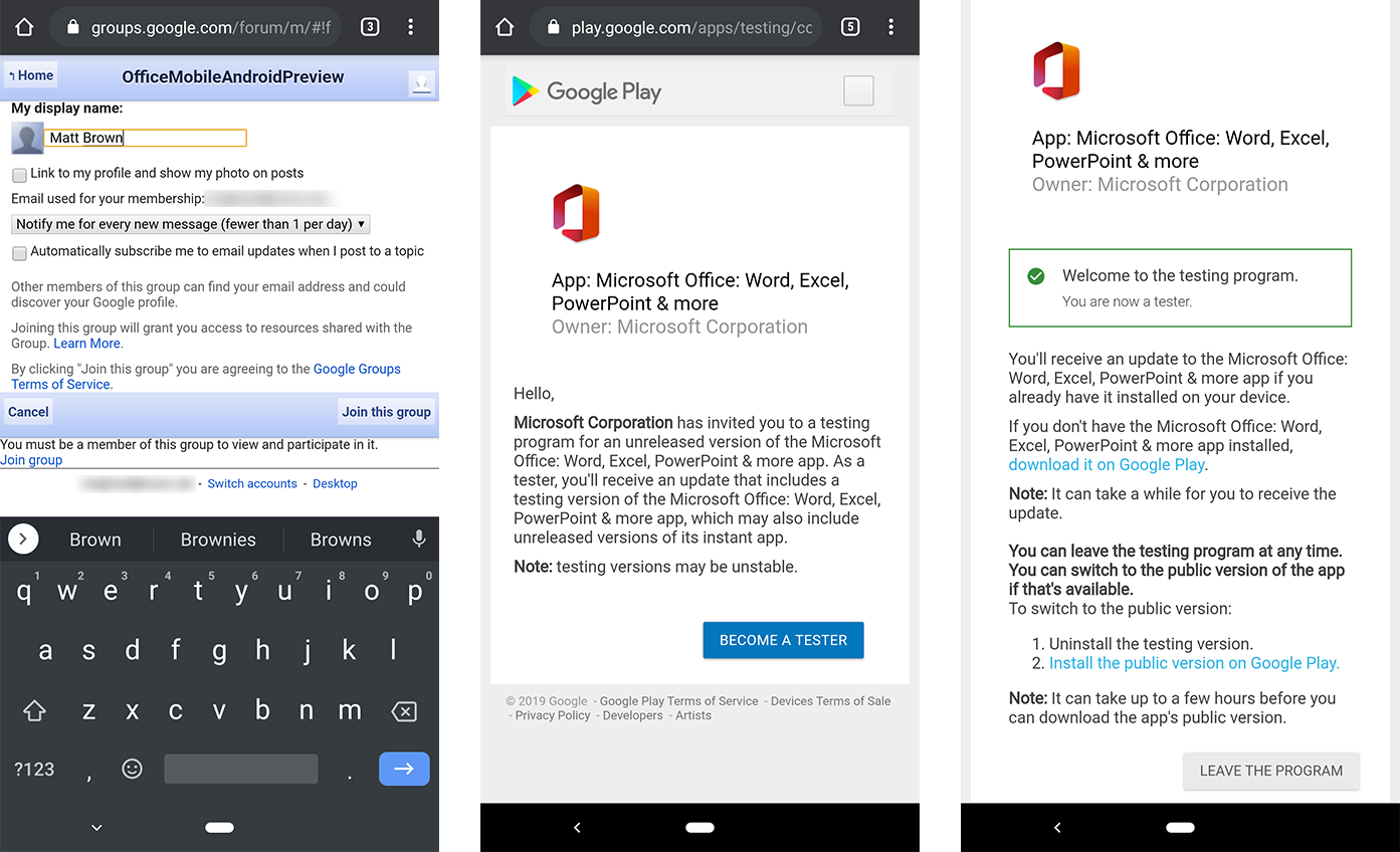 Предварительная установка Microsoft Office для Android