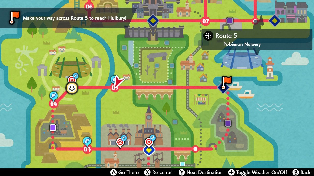 Route 5 on the Town Map in Pokémon Sword