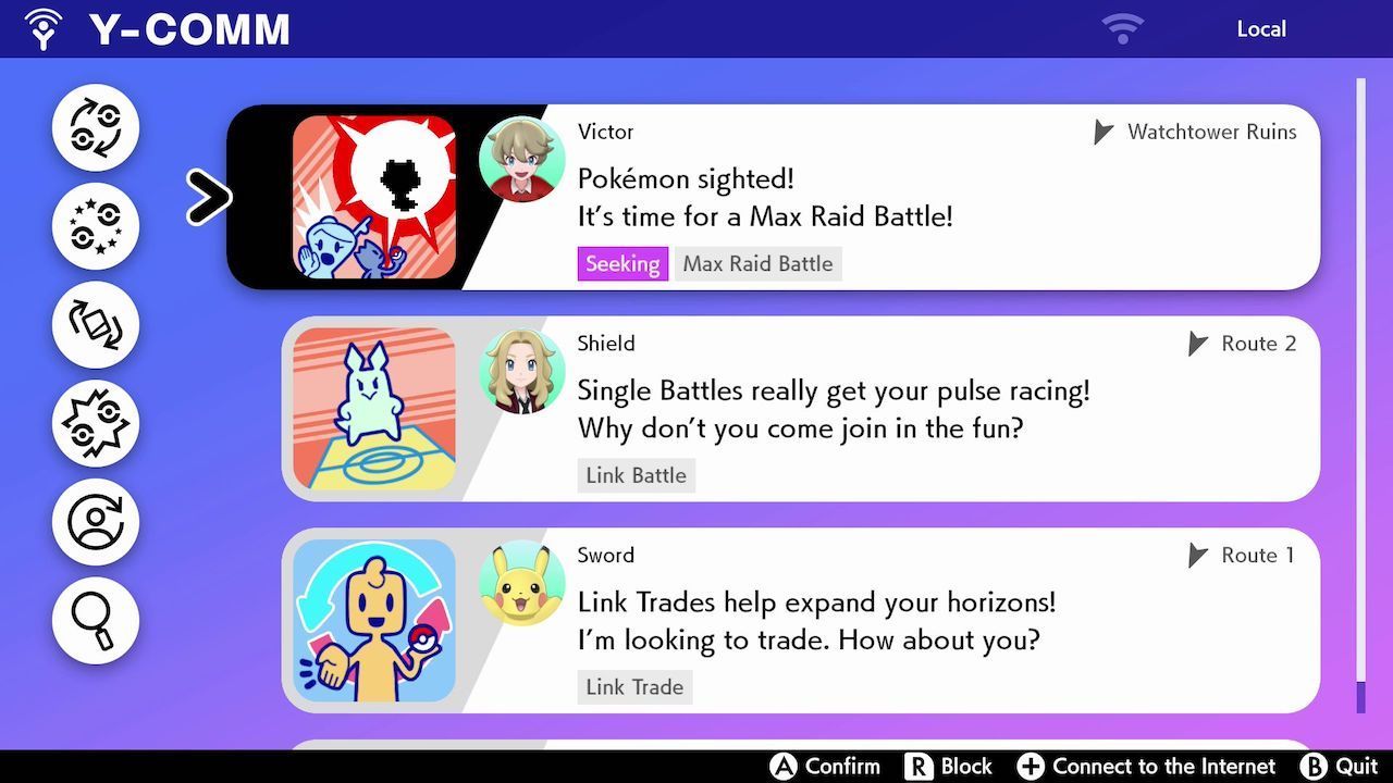 Y-Comm feed in Pokémon Sword and Shield