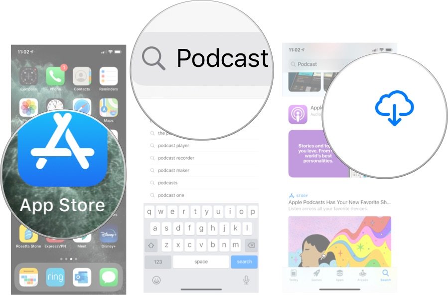 Open the App Store, then search for the Podcasts app, then tap the download button