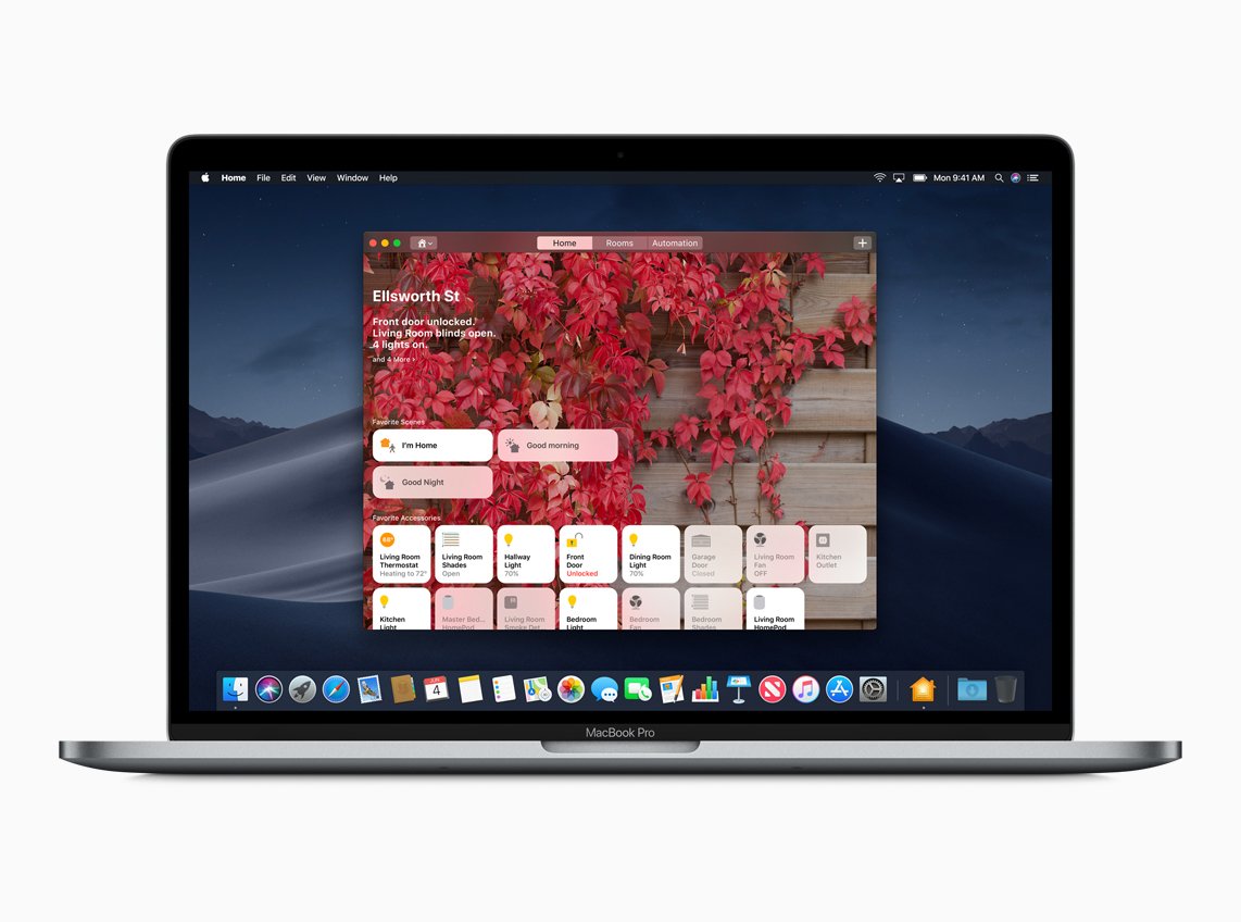 Home app displayed on a Macbook running macOS Mojave