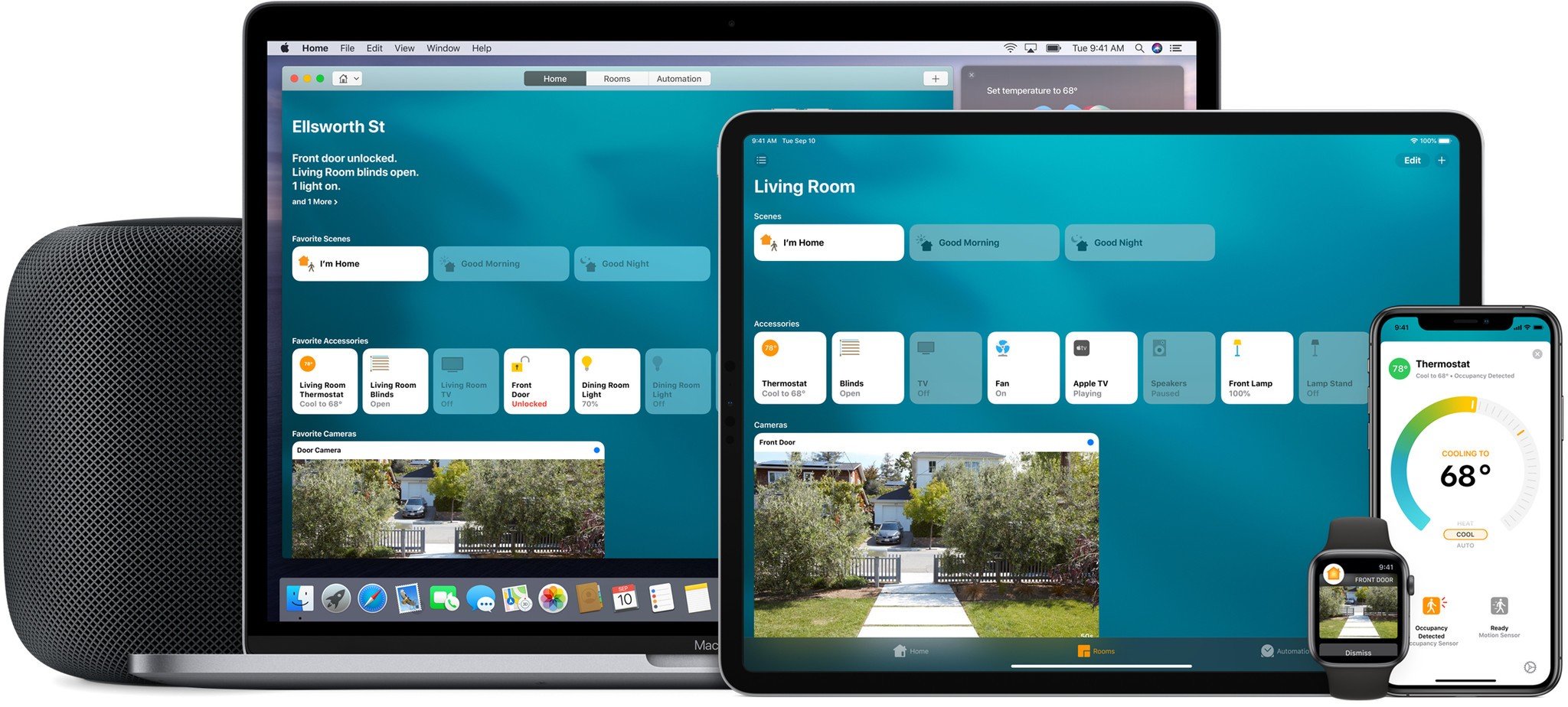 HomeKit Home app shown on Apple product line