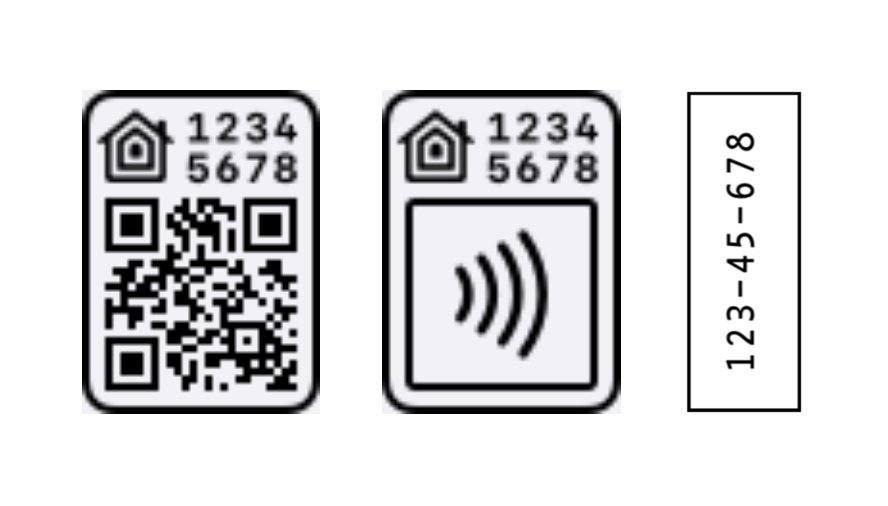Example HomeKit pairing codes on a white background