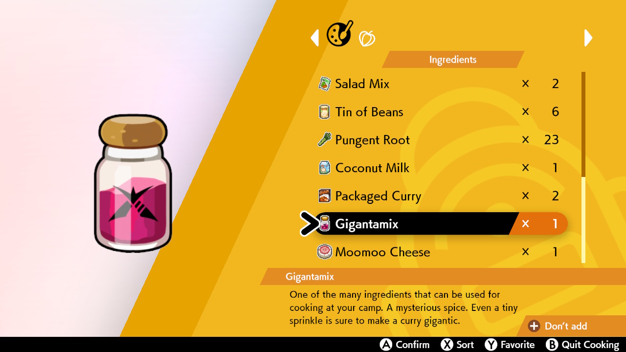 Pokemon Sword and Shield Curry Main Ingredients