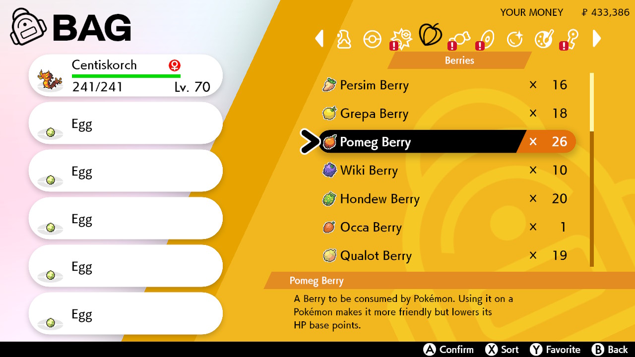 Pokemon Sword and Shield berry inventory