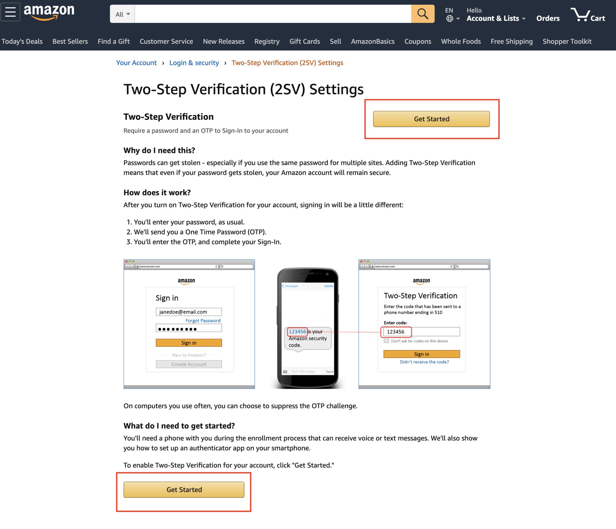 Amazon two step verification page 2