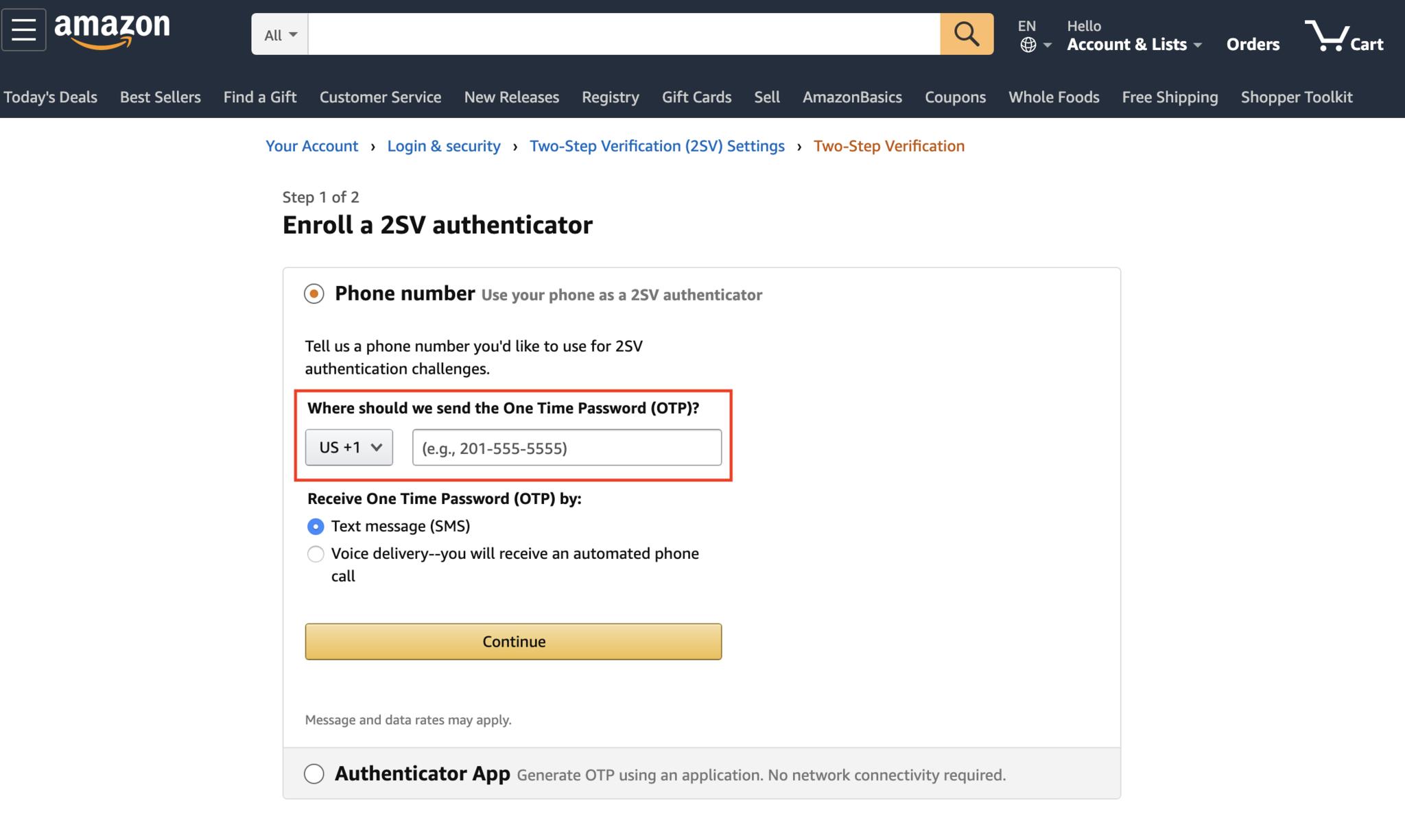 Amazon two step verification phone number 