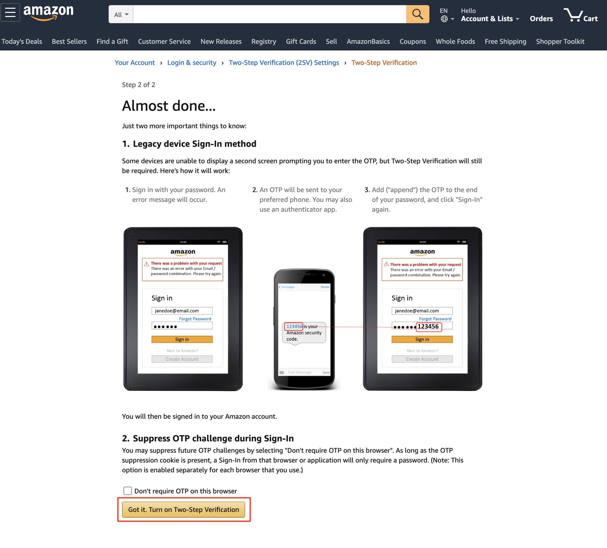 Amazon confirm two step verification