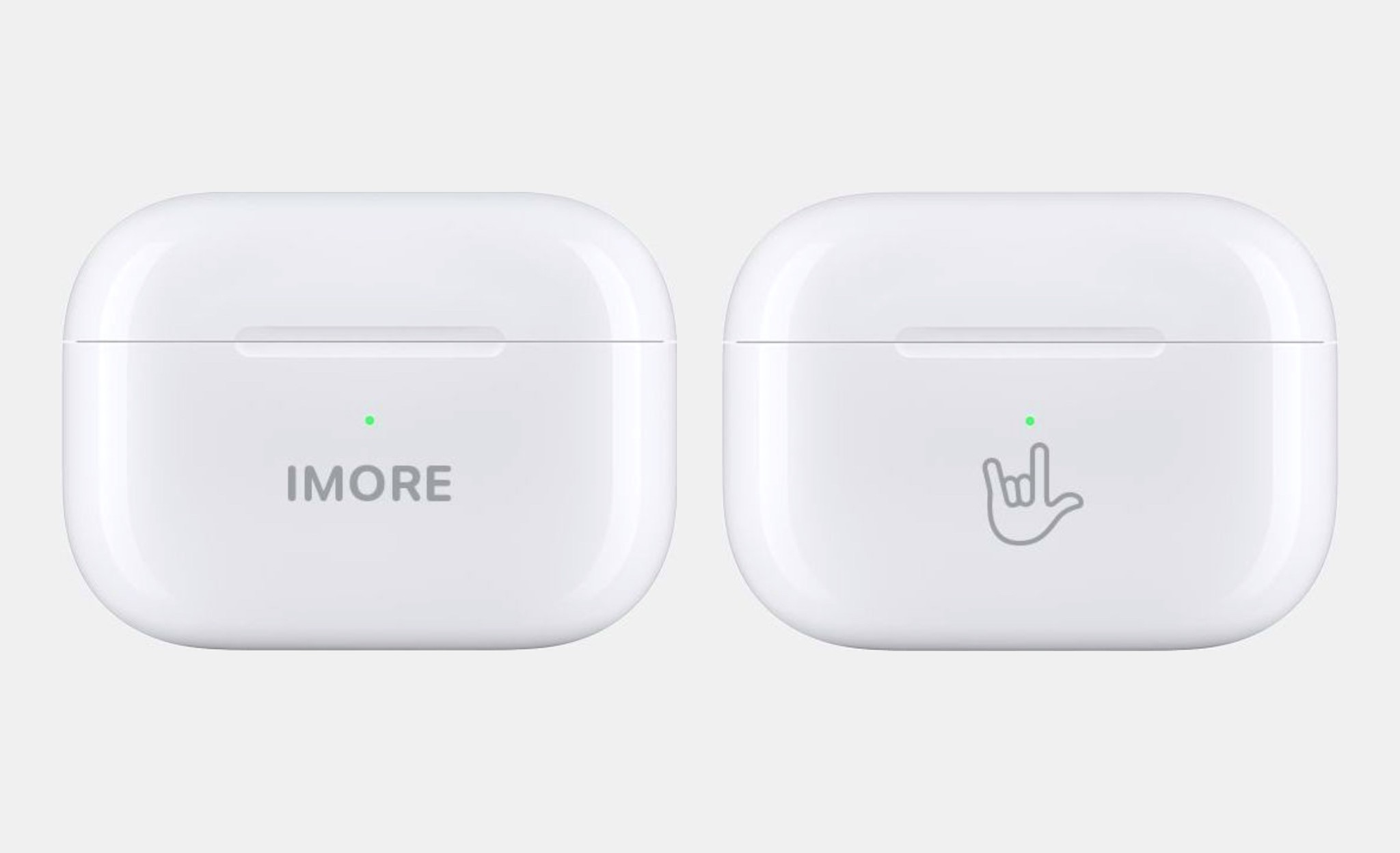 Text and emoji engraved onto 2 AirPods Pro charging cases