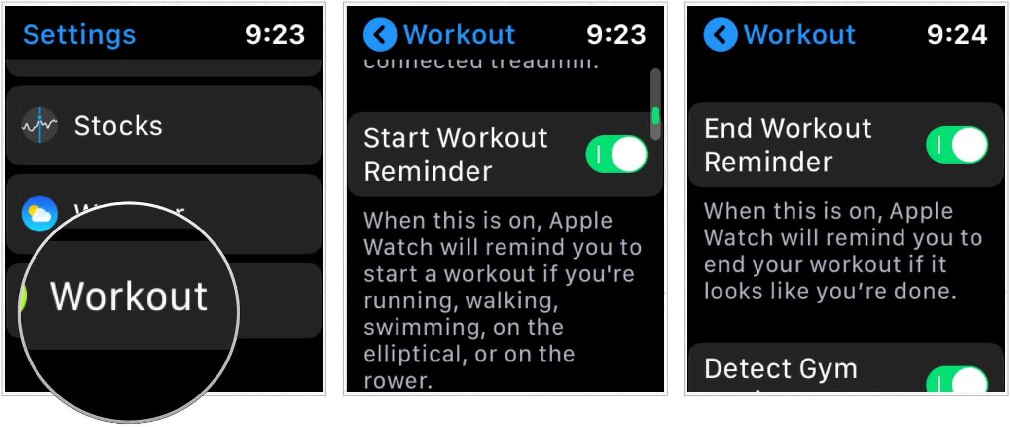 Workout detection on/off