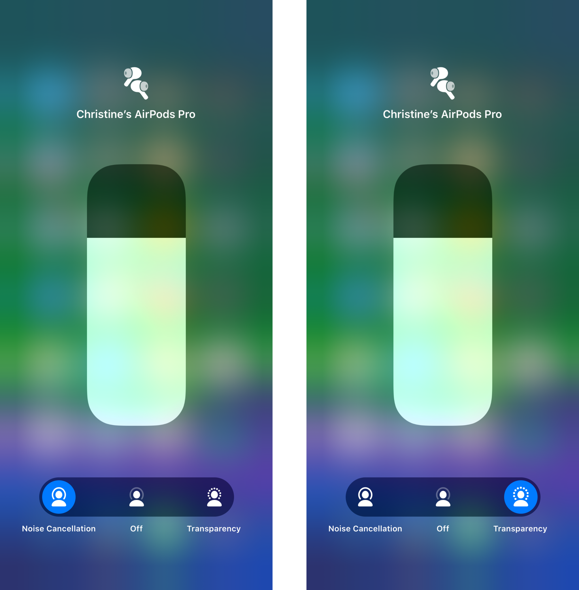 AirPods Pro controls in Control Center