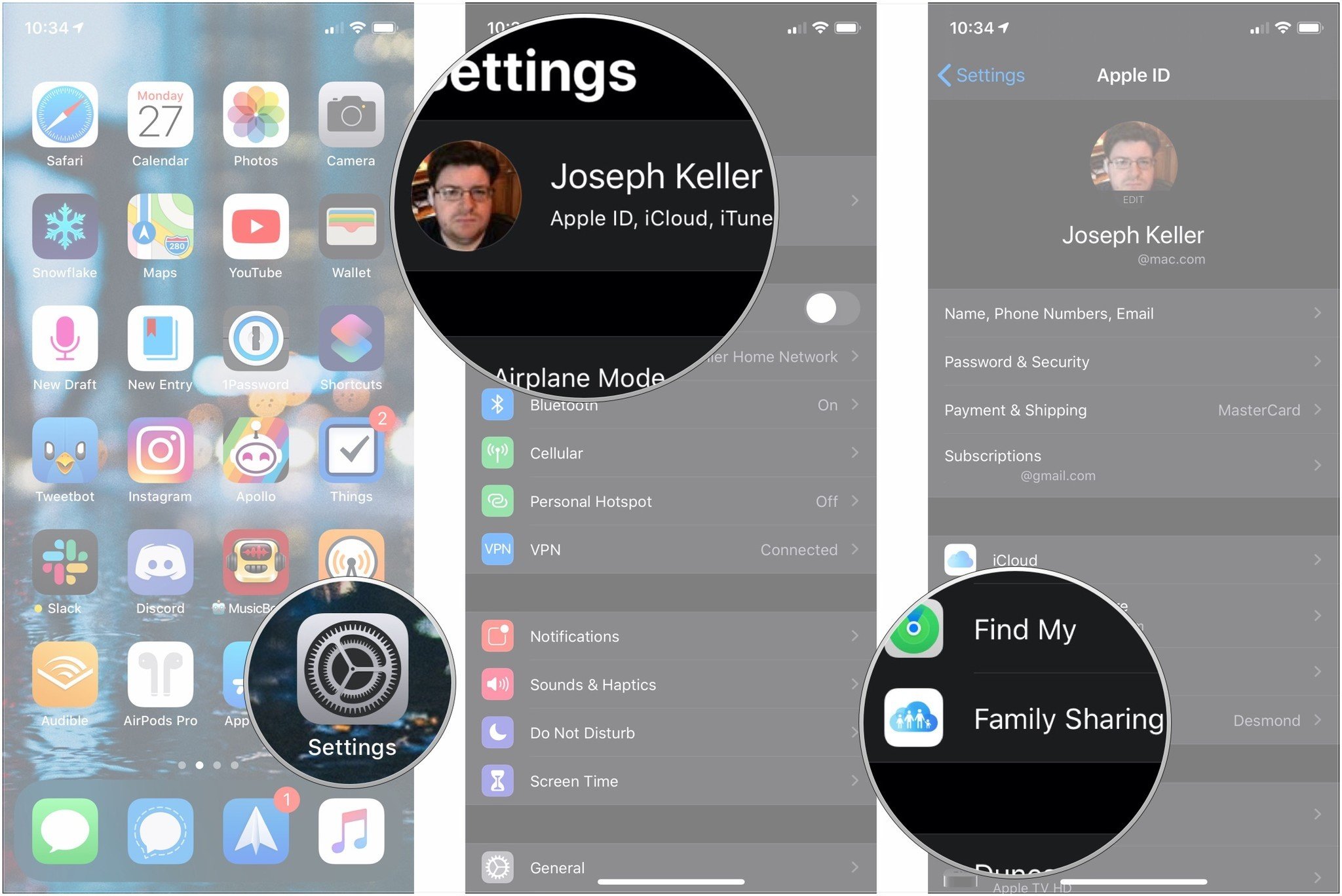 Open Settings, tap Apple ID banner, tap Family Sharing