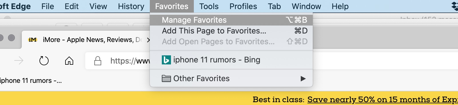 Microsoft Edge manage favorites