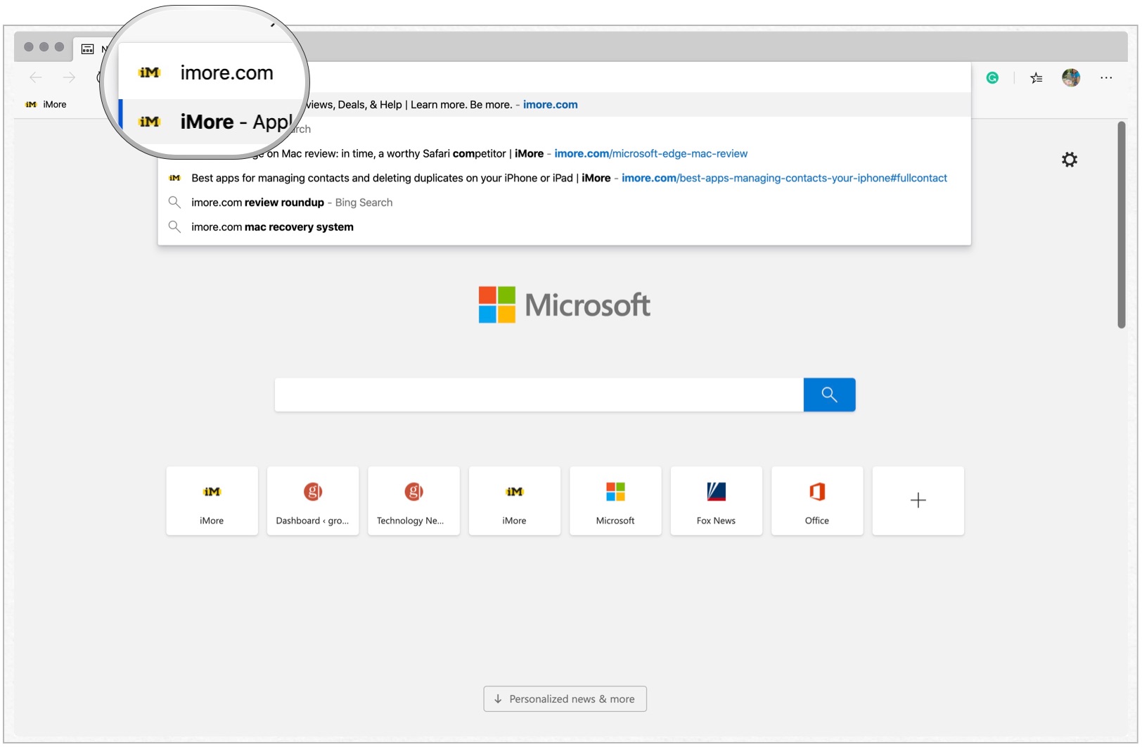 Microsoft Edge find website