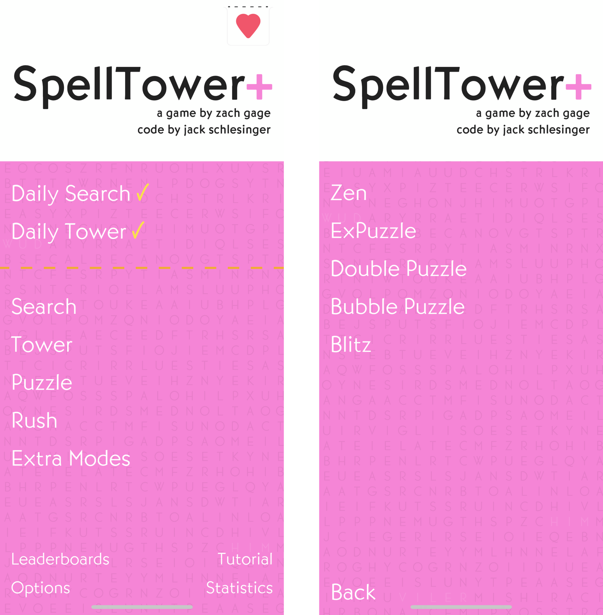 SpellTower+ Game mode menu