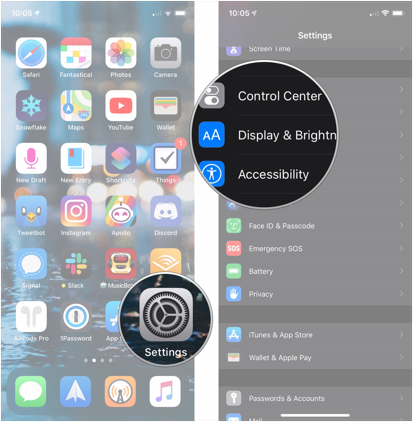 How to set Auto-Lock time: Open Settings, tap Display & Brightness