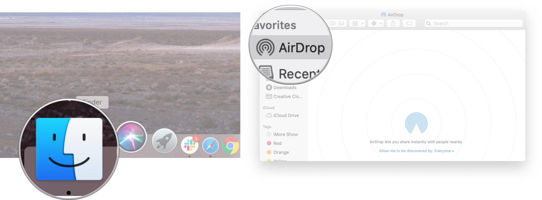 Adjust AirDrop access on Mac: Launch Finder and then click on AirDrop.