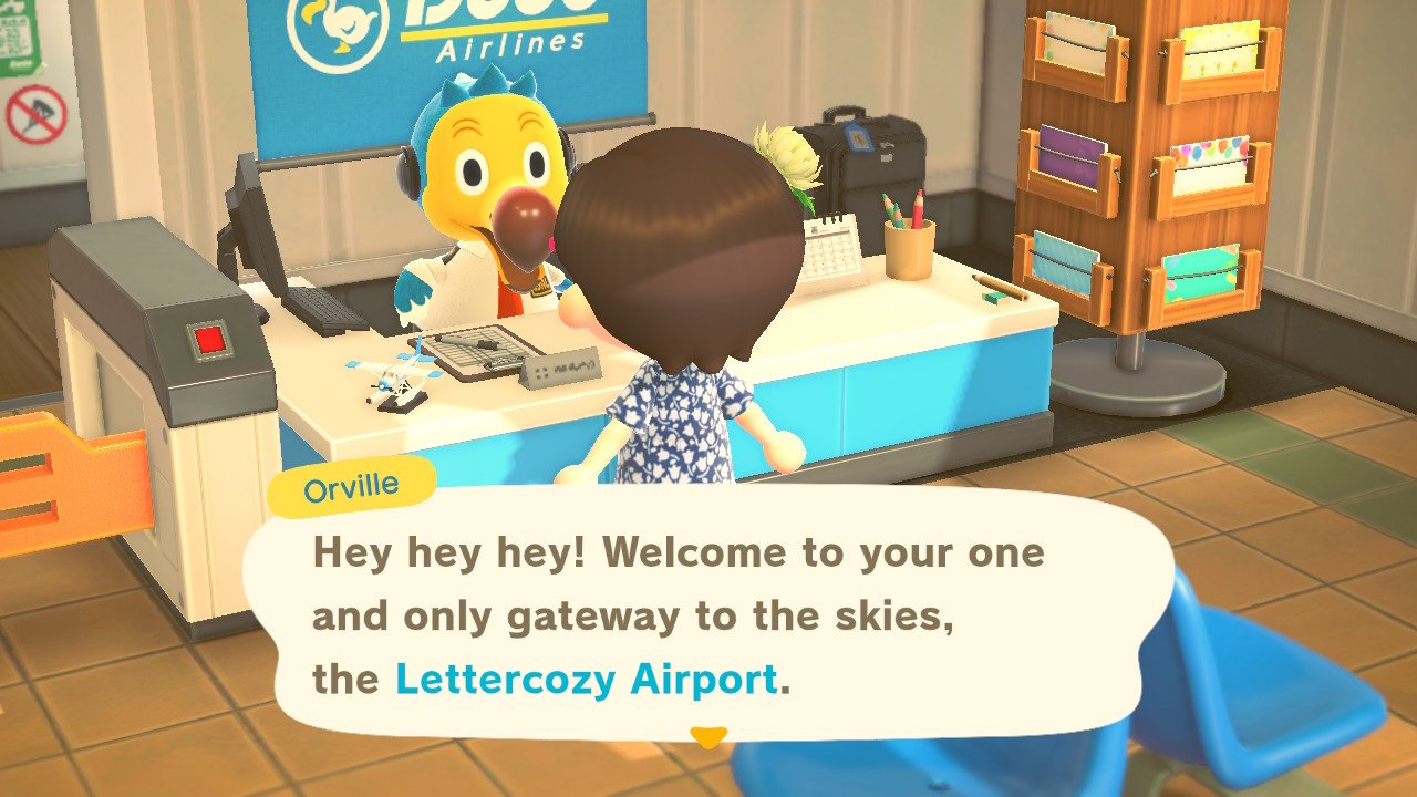Animal Crossing New Horizons player talking to Orville the Dodo for the first time